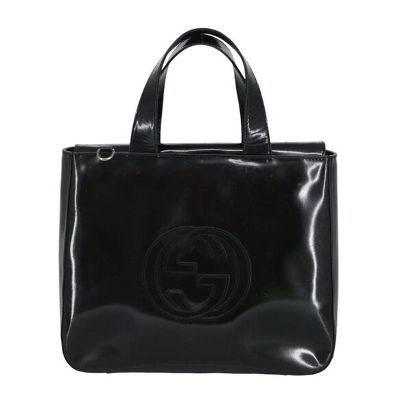 GUCCI Hand Bag Enamel 2way Black Silver - Picture 9 of 15